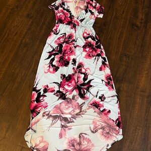 Floral Maxi Dress with Pink and Black Design